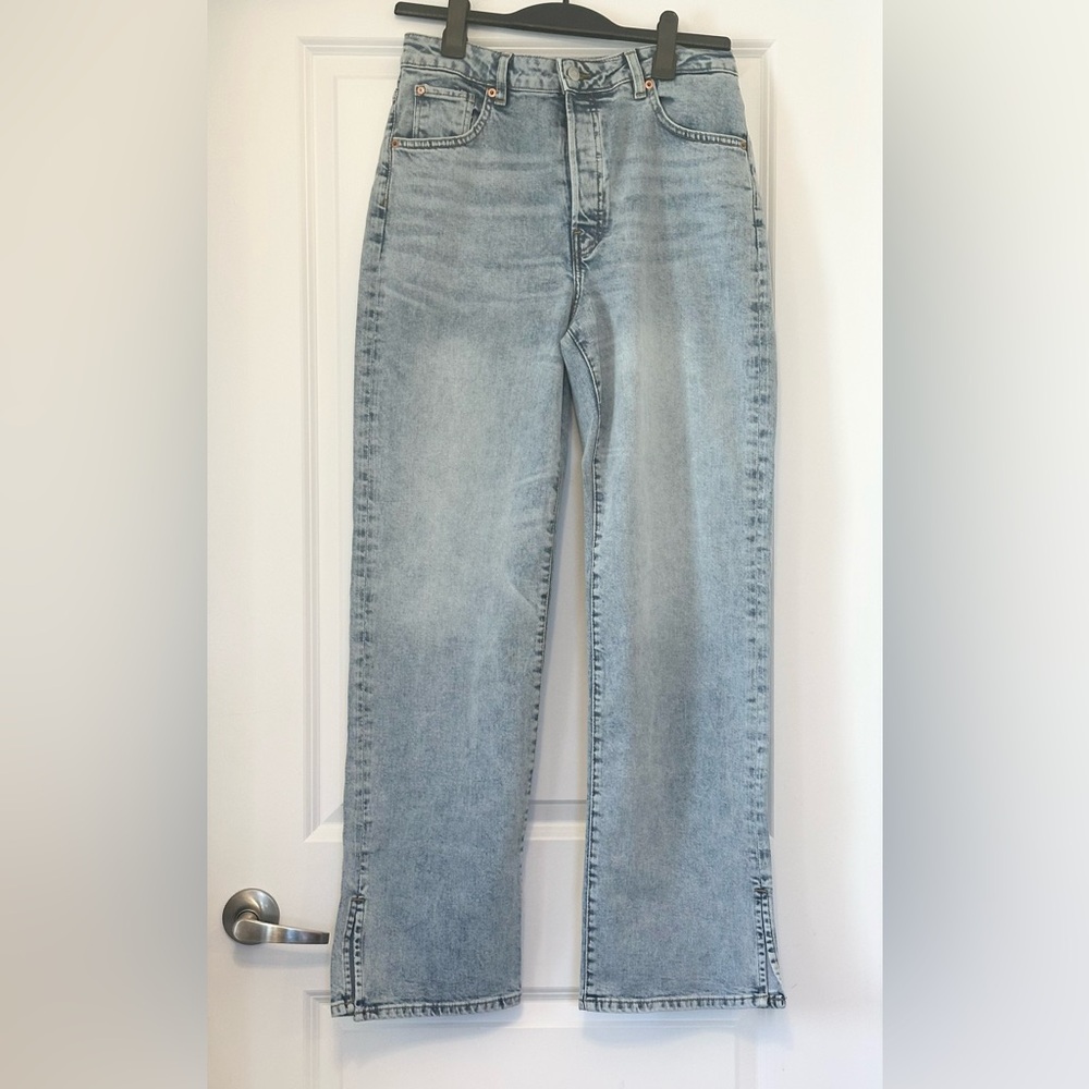 & DENIM Jean Vintage Straight Ultra High Waist Light Wash Button Fly Sz 10